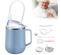 JORCEDI Spill Proof Sippy Cups for Adults, Elderly - 450ml Anti-Choke Non-Spill Drinking Cup with Lid, 2 Straws & Cleaning Brushes, 4-in-1 Beaker for Disabled Adults, Dementia & Bedridden Care (Blue)