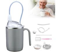 JORCEDI Spill Proof Sippy Cups for Adults, Elderly - 450ml Anti-Choke Non-Spill Drinking Cup with Lid, 2 Straws & Cleaning Brushes, 4-in-1 Beaker for Disabled Adults, Dementia & Bedridden Care (Grey)