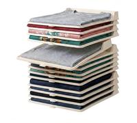 JORCEDI Stackable Closet Organizer for Clothes Folded 15 Pcs Stackable Closet Shirt Organizer System for Shirts Jeans Pants (Beige,5 Pcs)