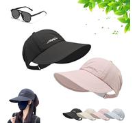 JORCEDI Sunscreen Baseball Hat for Unisex, Wide Brim Outdoor UV Adjustable Half Hollow Top Cap, Lightweight Protection Sport Tennis Visor for Beach, Hiking & Sports (Black+Pink)