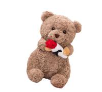 JORCEDI Teddy Bear Plush Toy with Red Rose, Soft Stuffed Animal Cuddly Bear, Romantic Valentine for Girlfriend Women, Brown (33cm,brown)