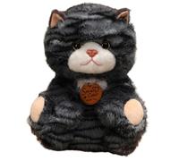 JORCEDI Tiger-Striped Plush Cat - Realistic Cat Figure, Soft Cuddly Toy For Children And Adults, Weighted Soft Toy for Cuddling And Playing (25cm,Black sitting)