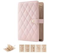 JORCEDI Travel Jewelry Notebook with Zipper PU Leather Ring Binder Jewelry Storage Case with 5 Detachable Pouches Portable Holder for Rings Earrings Necklaces Bracelets (Pink)