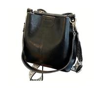 JORCEDI Vintage Large Capacity Bucket Shoulder Bag Women's Vintage Large-Capacity Shoulder Bucket Bag PU Leather Purse for Everyday (Black)