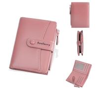 JORCEDI Women's PU Leather Short Wallet, Bifold Card Holder Purse with Zipper Pocket, High Capacity Cash Organizer for Ladies (Dark Pink)