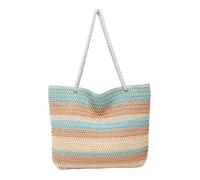 JORCEDI Women's Rainbow Striped Straw Beach Tote Bag, Large Summer Shoulder Bag with Zipper, Breathable Crochet Woven Handbag for Holiday, Vacation, Pool, and Daily Use (Style 1,36cm*9cm*34cm)
