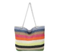 JORCEDI Women's Rainbow Striped Straw Beach Tote Bag, Large Summer Shoulder Bag with Zipper, Breathable Crochet Woven Handbag for Holiday, Vacation, Pool, and Daily Use (Style 4,36cm*9cm*34cm)
