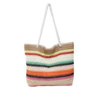 JORCEDI Women's Rainbow Striped Straw Beach Tote Bag, Large Summer Shoulder Bag with Zipper, Breathable Crochet Woven Handbag for Holiday, Vacation, Pool, and Daily Use (Style 3,36cm*9cm*34cm)