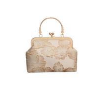 JORCEDI Women's Retro Floral Jacquard Clutch Bag, Evening Wedding Handbag with Handle, Gold Chain Crossbody Purse (Beige Style 1)