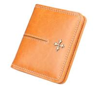 JORCEDI Women's Short Leather Bifold Wallet, Protected Credit Card Holder, Vintage Purse with Zipper Pocket for Travel & Everyday (Beige)