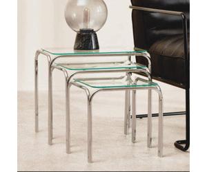 Jordan Clear Glass Set of 3 Nest of Tables with Chrome Finish Legs