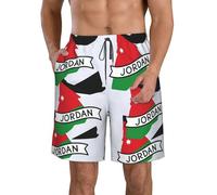 Jordan Flag Pattern Print Quick Dry Shorts for Men, Lightweight Summer Beach Shorts with Pockets, Elastic Waistband White