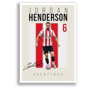 Jordan Henderson Brentford Signed Photo Poster Print Picture Display Framed Autograph Memorabilia for Football Fans Gift England (A4 poster Only Cream)