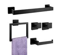 JORDAN&JUDY 5-Piece Black Towel Rack Set, Bathroom Storage, Stylish & Functional
