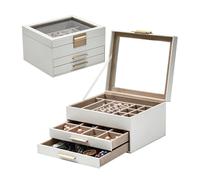 JORDAN&JUDY Multi-Layer Jewelry Box Small Earring Box Ring Storage Box Necklace Box Earring Jewelry Case - 3 Layer White