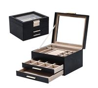 JORDAN&JUDY Multi-Layer Jewelry Box Small Earring Box Ring Storage Box Necklace Box Earring Jewelry Case - 3 Layer Black