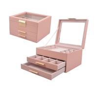 JORDAN&JUDY Multi-Layer Jewelry Box Small Earring Box Ring Storage Box Necklace Box Earring Jewelry Case - 3 Layer Pink