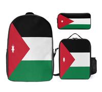 Jordan National Flag Printed School Backpack Set Lunch Bag And Pencil Case 3-Piece School Bags Teens Girls Boys Primary Junior Middle Water Resistant Lightweight Bookbag Travel Rucksack