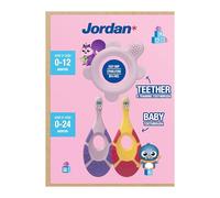 Jordan ® | Step 0 Teether & Training Toothbrush | BPA-Free, Hygienic, 2-in-1 Teething & Early Brushing Solution for Babies | Pink | 1 Teether + 2 Step 1 Baby Toothbrush