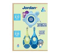 Jordan ® | Step 0 Teether & Training Toothbrush | BPA-Free, Hygienic, 2-in-1 Teething & Early Brushing Solution for Babies | Blue | 1 Teether + 2 Step 1 Baby Toothbrush