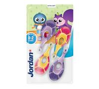 Jordan ® | Step 1 Baby Toothbrush | Baby Toothbrush 0-2 Years | The Original Toddler Toothbrush with Extra Soft Bristles & Soft Biting Ring for Babies Gums and Easy Grip | Pink & Purple | Pack of 4