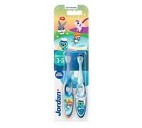 Jordan ® | Step 2 Toothbrush for Children | Toothbrush for Ages 3 to 5 Years | Soft Bristles, Double Ergonomic Handle and BPA Free | Blue | Pack of 2