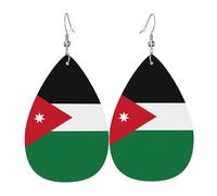Jordanian flag Leather earrings, teardrop-shaped pendant jewelry, versatile and stylish women's accessories.