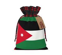 Jordanian Flag Print Festive Plaid Gift Bag, Candy Bag, Drawstring Burlap Pouch For Holiday Presents Favor-M