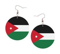 Jordanian flag Print Round Leather Earrings for Women, Lightweight Dangle Drop Hoop Jewelry Set KC Gold,Birthday Party Gift