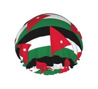 Jordanian Flag Print Shower Essentials Bonnet For Women, Large Washable Elastic Band Bath Hair Wrap Shower Cap