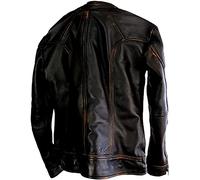 Jorde Calf Men’s Goat Leather Motorcycle Jackets | Distressed Brown Aged & Golden Stripe Biker Styles (UK, Alpha, L, Regular, Regular, Aged Brown)