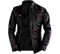 Jorde Calf Men’s Vintage Cafe Racer Retro 2 | Black Retro Moto Distressed Genuine Leather Jacket| Vintage Style Motorcycle Black Jacket (Aged Brown, S)