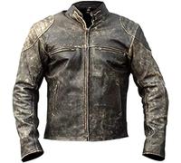 Jorde Calf Men’s Vintage Cafe Racer Retro 2 | Black Retro Moto Distressed Genuine Leather Jacket| Vintage Style Motorcycle Black Jacket (Antique D2, 3XL)