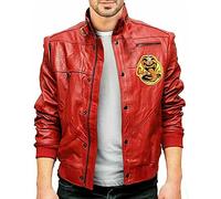 Jorde Calf Men's Motorcycle Cobra Leather Jacket | Johnny Lawrence karate kid Red Real lambskin Biker Leather Jacket Red & Black