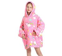 JOREAY Kids Oversized Blanket Hoodie, Sherpa Wearable Blanket Fluffy Giant Comfortable Hooded Sweatshirt for Children Teen Rainbow Unicorn