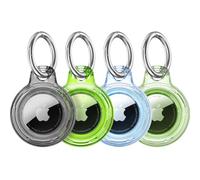 Joremx 4 Pack Waterproof for Apple AirTag Pendant with Keychain, Clear Case for AirTag 1st & 2nd Generation, for Pet, Keys, Luggage (Black+L Green+Blue+Green)