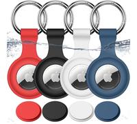 Joremx Waterproof Case for Apple AirTag Keyring, Silicone for AirTag Pendant for Keys/Suitcase/Dog Collar/Children, Set of 4 (Black + White + Red + Blue)