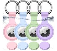 Joremx Waterproof Case for Apple AirTag Keyring, Silicone for AirTag Pendant for Keys/Suitcase/Dog Collar/Children, Set of 4 (Pink + S Blue + MC Green + Purple)