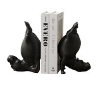 JoResona Hippo Bookends, Heavy Duty Resin Book Stoppers, Non-Slip Decorative Book Ends for Shelves, Creative Book Holders for Office Living Room, Practical Gift for Animal Lovers