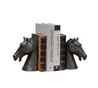 JoResona Horse Head Bookends Set - Heavy Duty Non-Slip Resin Book Holders, Elegant Black Equestrian Decorative Ornaments for Home Office Bookshelf or Library, 7.5'', Modern Horse Statue Décor