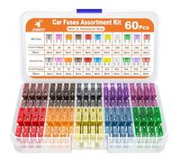 JOREST 60Pcs Car Fuse Assortment Kit - Replacement for Car/RV/Truck/Motorcycle(2Amp 3A 5A 7.5A 10A 15A 20A 25A 30A 35A 40A) - 30 Mini Blade Fuses Automotive + 30 Standard Auto Fuses + Fuse Puller