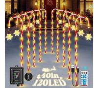 JORETLE Large Candy Cane Christmas Lights, 40in 120 LEDs Christmas Candy Cane Lights Outdoor with USB line, IP65 Waterproof Christmas Stake Lights for Yard Pathway Decorations