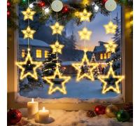 JORETLE Ramadan Fairy Lights Decoration 4 Pieces, Stars Christmas Lights Window, Christmas Decoration Window, Illuminated with Suction Cups, Warm White, Battery Operated for Christmas Decoration