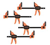 JORGENSEN 150 mm Woodworking Clamps 4-Pack, Splicable to 400 mm Ratchet Bar Clamps, Quick Release Clamp Set, 290 mm Spreader, One Handed Wood Clamp, Max 68 kg Load Limit
