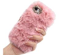 Jorisa Plush Case for Samsung Galaxy S21 5G,Cute Furry Rabbit Fur Hair Winter Warm Fluffy Fuzzy Cover Bling Crystal Diamond Soft Silicone Phone Case for Girls Women,Pink