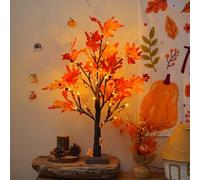 JORIX 60cm Christmas Twig Tree Light Maple Leaf Christmas Pre-Lit Birch Tree Lamp USB & Battery Powered 24 LED Warm White Tabletop Artificial Tree for Father's Day Home Decor