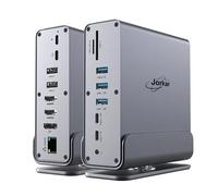 Jorkar Vertical Laptop Docking Station 3 Monitors, 15-in-1 USB-C Dock Station Hub Triple Display with 2X 4K HDMI & 1x DP Display Port, 10Gbps USB-C and USB-A 3.2 Gen 2 Data, 100W PD Charging+Ethernet