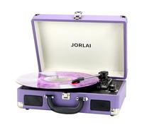 JORLAI Record Player 3 Speed Vinyl with Bluetooth Vintage Turntable Built in Battery Portable Suitcase Support Aux in RCA Line Out Headphone Jack Purple