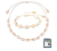Jormftte 2 Pieces Shell Necklace Bracelet, Shells Necklace Bracelets Set, Adjustable Shell Bracelets Anklets, For Women, Girls And Man (White)
