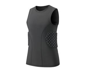 Jormino Rugby Compression Top with Integrated Rib and Back Padding, Combat Sports Protective Shirt Black M